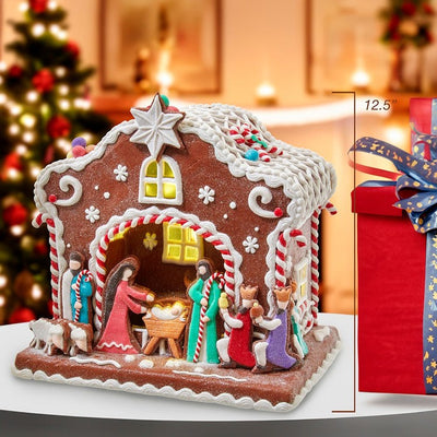 12.5" Battery-Operated Light Up Nativity Gingerbread House