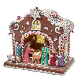 12.5" Battery-Operated Light Up Nativity Gingerbread House