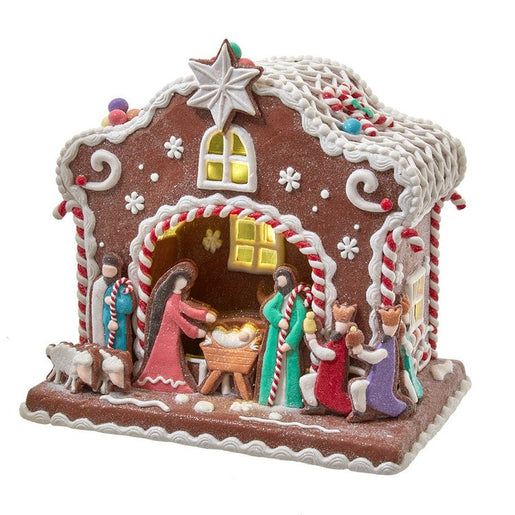 12.5" Battery-Operated Light Up Nativity Gingerbread House