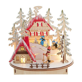 7.9" Battery-Operated Light Up Ski Resort Village