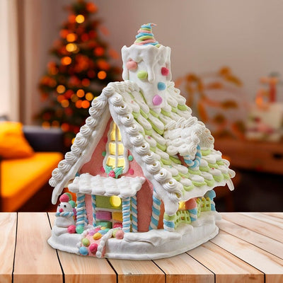 12.5" Battery-Operated Light Up Pastel Gingerbread House