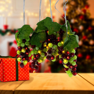 100-Light Green and Burgundy LED Grape Light Set with 5 Grape Bunches