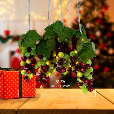 100-Light Green and Burgundy LED Grape Light Set with 5 Grape Bunches