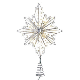 15.5" Silver Star Tree Topper, 30 LED Fairy Lights Warm White, Electric Plug