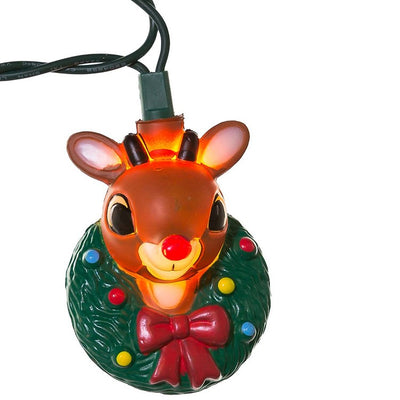 10-Light Rudolph Head with Wreath Light Set