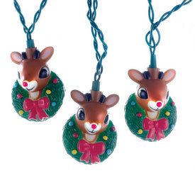 10-Light Rudolph Head with Wreath Light Set