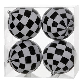 4.7" Black/White Check Glitter Balls 4 Per Bag