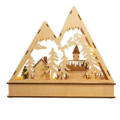 11.4" Battery-Operated Wooden Light Up Mountain Village with Santa