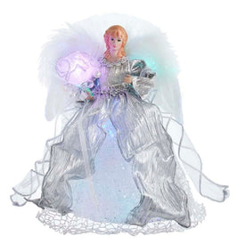 12" Fiber Optic LED Silver Angel Tree Topper, Electric Plug