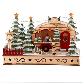 7" Battery-Operated Wooden Light Up Camping Scene