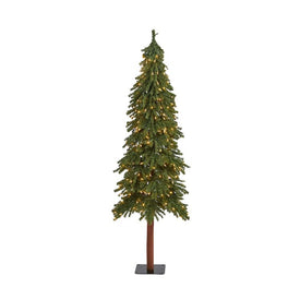 6' Pre-Lit Artificial Grand Alpine Christmas Tree on Natural Trunk with 300 Clear Lights
