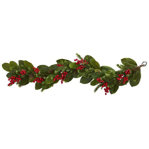 5' Artificial Magnolia Berry Pine Garland