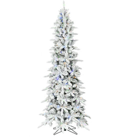 9' Pre-Lit Flocked Mountain Pine Slim Christmas Tree with Multi-Color LED Lights and Remote