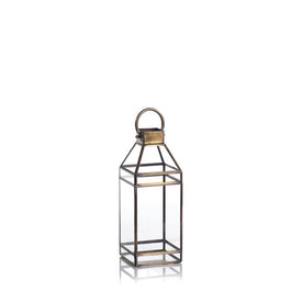 Martino 15" Tall Antique Brass Glass Lantern