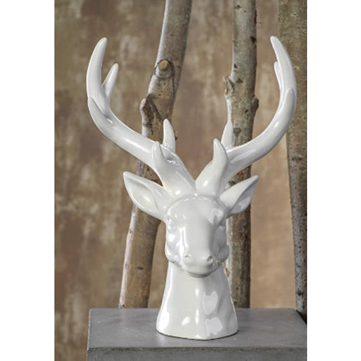 White Ceramic Stag Head Figurine Statue