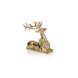 Clara Golden Sitting Deer Figurine with Floral Wreath
