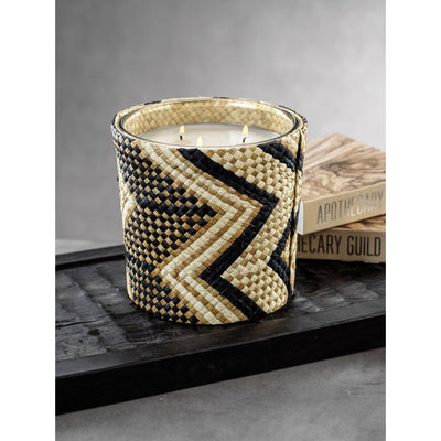Mia Handwoven Scented Candle Jar - Black and White Zigzag