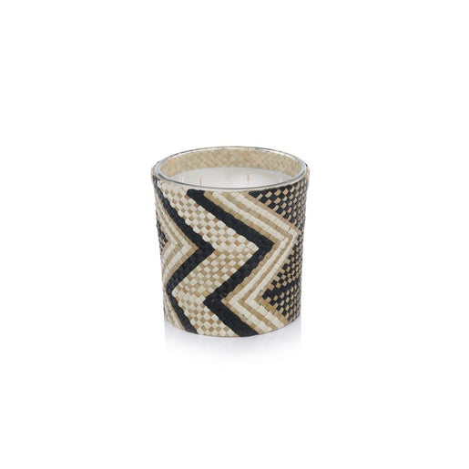 Mia Handwoven Scented Candle Jar - Black and White Zigzag
