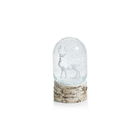 Sculptured White Moose Domed Snow Globe on Birch