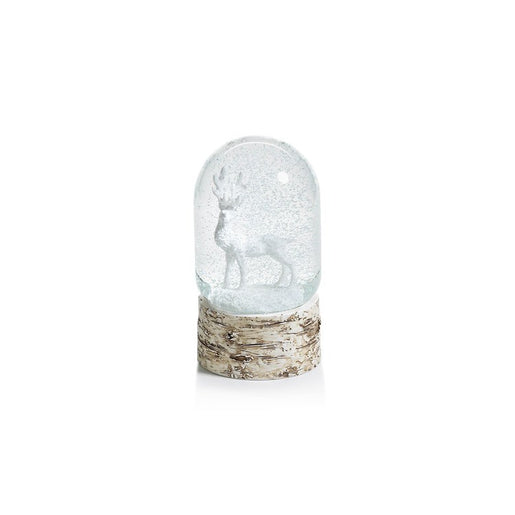 Sculptured White Moose Domed Snow Globe on Birch
