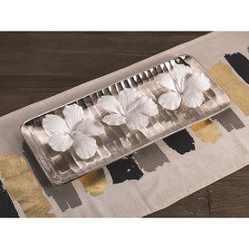 White Bone China Hibiscus Flower Wall and Table Decor Set of 3
