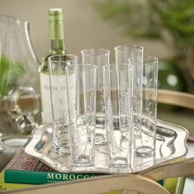 Assorted Botanical Etched Flutes Set of 6