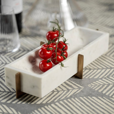 Catania White Marble Tray on Metal Base