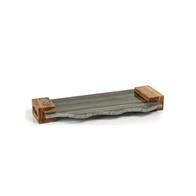 Catania Gray Marble Tray with Wood Handles