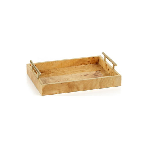 Dubbo Burl Wood Rectangular Tray with Gold Handles