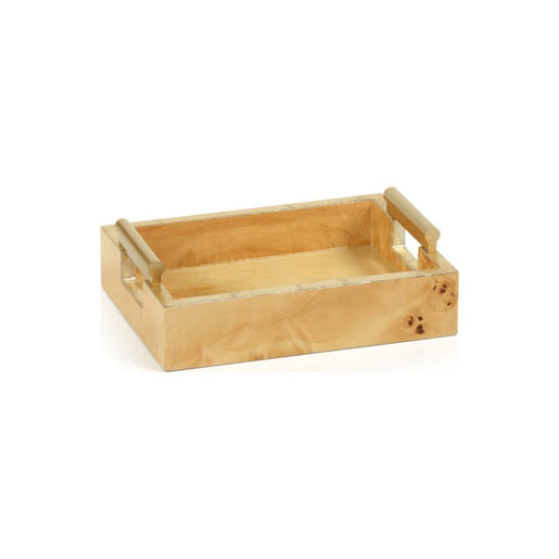 Dubbo Burl Wood Rectangular Tray with Gold Handles