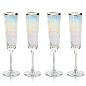 Kampari Triangular Champagne Flutes with Gold Rim Set of 4