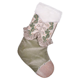 21" Green Holly Leaf Velvet Stocking