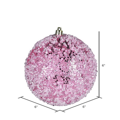 6" Pink Glitter Hail Ball Ornaments 4 Per Bag