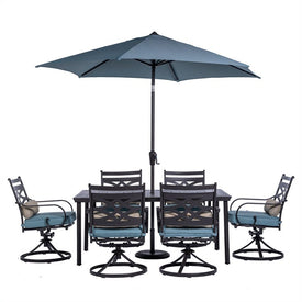 Montclair 7-Piece Dining Set with 6 Swivel Rockers, 40" x 66" Dining Table and 9-Ft. Umbrella