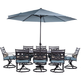 Montclair 9-Piece Dining Set with 8 Swivel Rockers, 42" x 84" Table, 11 Ft. Umbrella and Umbrella Stand