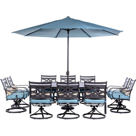 Montclair 11-Piece Dining Set with 10 Swivel Rockers, 60" x 84" Table, 11-Ft. Umbrella and Stand