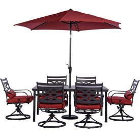 Montclair 7-Piece Dining Set with 6 Swivel Rockers, 40" x 66" Dining Table and 9-Ft. Umbrella