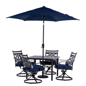 Montclair 5-Piece Patio Dining Set with 4 Swivel Rockers, 40" Square Table, and 9-Ft. Umbrella