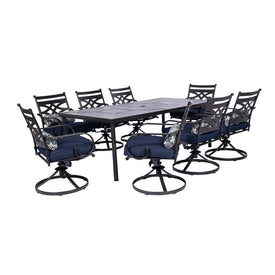 Montclair 9-Piece Dining Set with 8 Swivel Rockers and a 42" x 84" Table