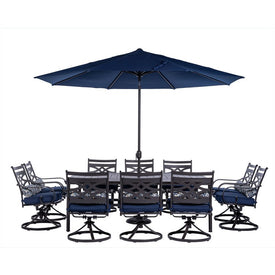 Montclair 11-Piece Dining Set with 10 Swivel Rockers, 60" x 84" Table, 11-Ft. Umbrella and Stand