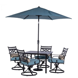 Montclair 5-Piece Patio Dining Set with 4 Swivel Rockers, 40" Square Table, and 9-Ft. Umbrella