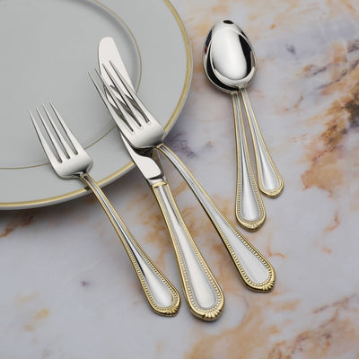 Regent Bead Gold 65-Piece Stainless Steel Flatware Set, Service for 12