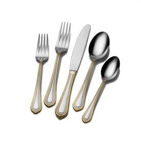 Regent Bead Gold 65-Piece Stainless Steel Flatware Set, Service for 12