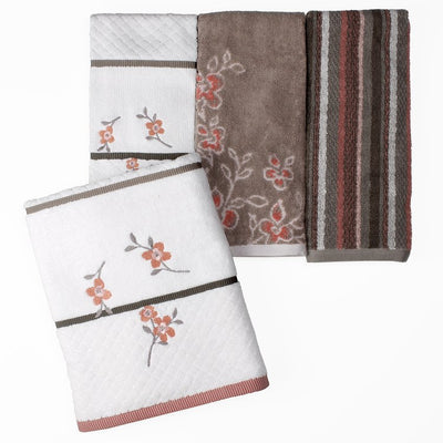 Coral Gardens Stripe Hand Towel in Coral Pink