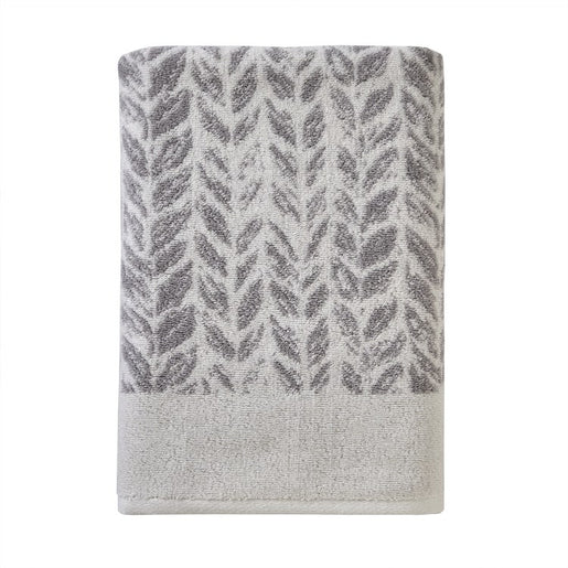 Distressed Leaves Bath Towel in Gray