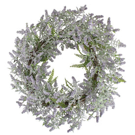 22" Purple Lavender and Leaves Spring Floral Artificial Wreath