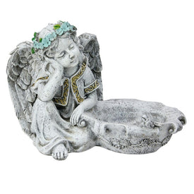 10" Gray Resting Angel Bird Feeder Outdoor Garden Statue