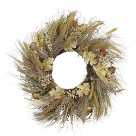 24" Cattail and Wheat Twig Artificial Fall Harvest Wreath