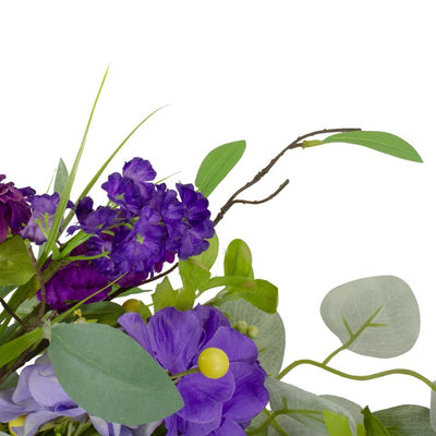23" Purple and Yellow Eucalyptus and Hydrangea Floral Berry Spring Wreath