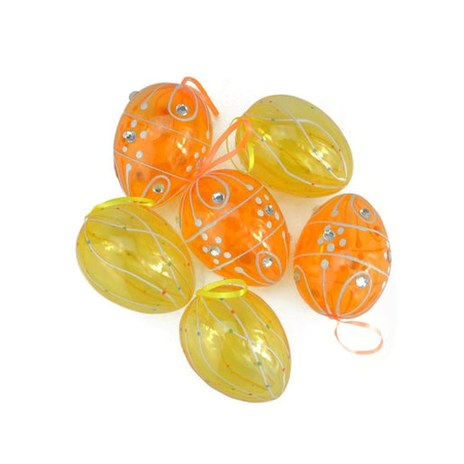 3.25" Transparent Yellow and Orange Glitter Gem Spring Easter Egg Ornaments Set of 6